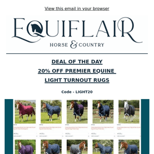 Deal of The Day - 20% Off Premier Equine Lightweight Turnouts