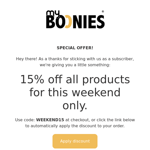 A special 15% off just for you!