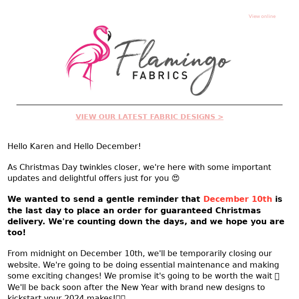 Flamingo Fabrics Christmas shipping update🎄🎁🎅