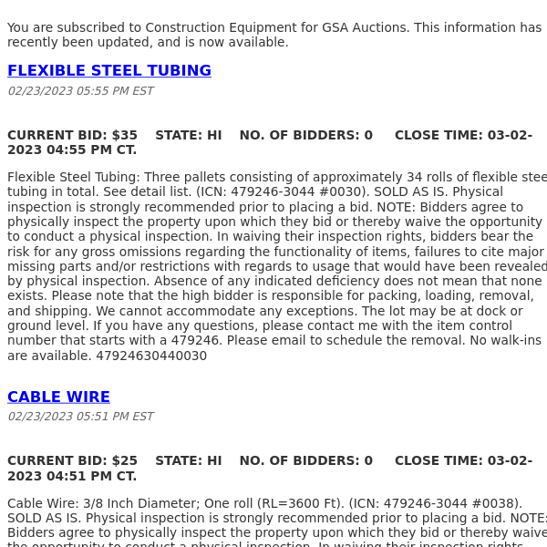 GSA Auctions Construction Equipment Update