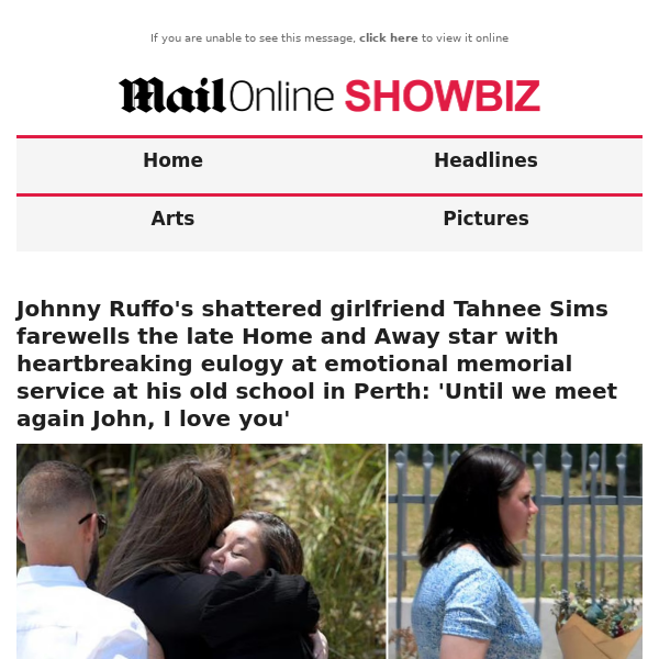 Johnny Ruffo's shattered girlfriend Tahnee Sims farewells the late Home and Away star with heartbreaking eulogy at emotional memorial service at his old school in Perth: 'Until we meet again John, I love you'