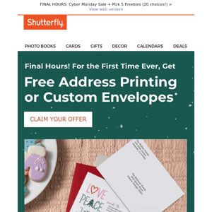 Introducing this first-time ever offer! FREE address printing or custom envelopes