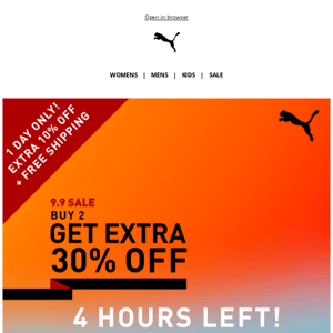 4 Hours Only! Extra 10% Off 💥 PUMA Post 9.9 Sale Specials! 💥