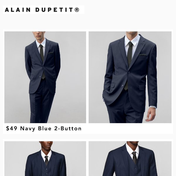 $49 Navy Blue 2-Piece | $59 Navy Blue 3-Piece | $29 Discontinued Suit Sale Ends Sunday