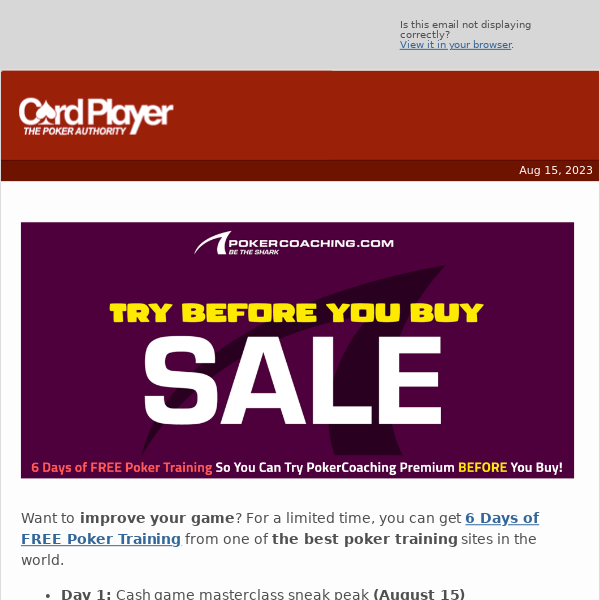 💰 Get Six Days Of Free Poker Training At PokerCoaching.com