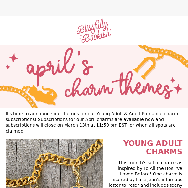 It's time for April bookish charms theme announcement!