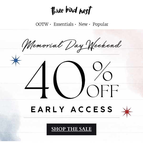 40% OFF at Three Bird Nest