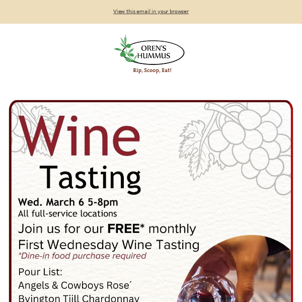 🍷Our FREE Monthly Wine Tasting is TODAY🍷