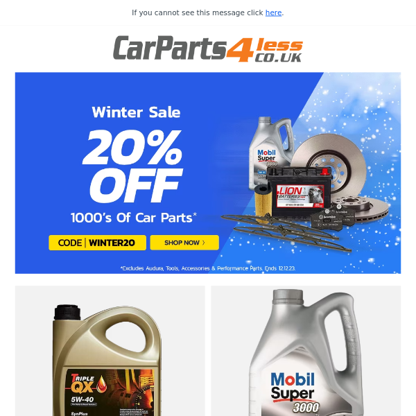 Get Your Car Prepped For Winter With 20% Off Car Parts