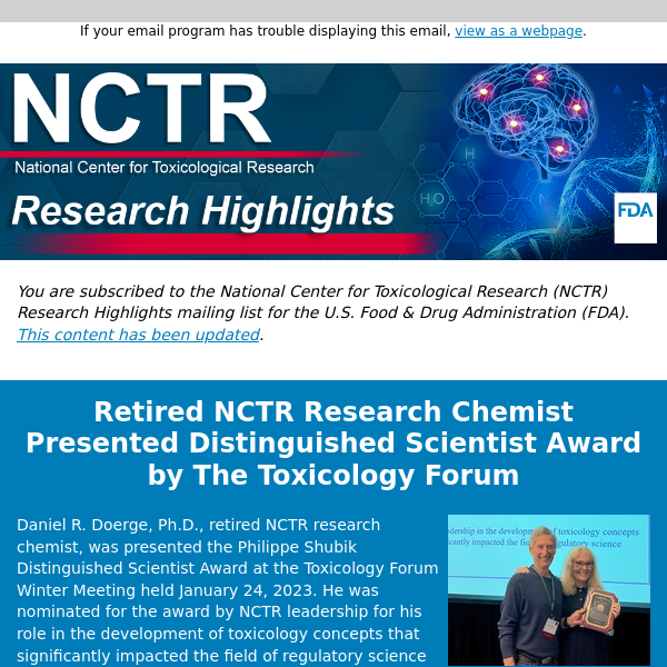 NCTR Research Highlights | Retiree Presented Distinguished Scientist Award