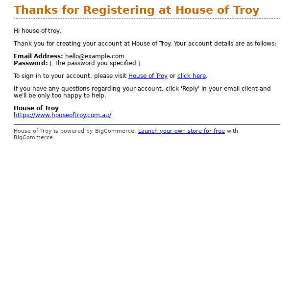 Thanks for Registering at House of Troy