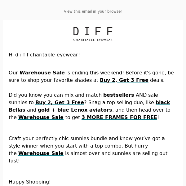 DIFF Eyewear, HURRY! Last few days for Warehouse Sale!😱