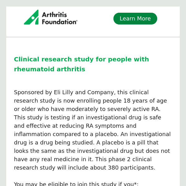 Clinical research study opportunity for RA patients