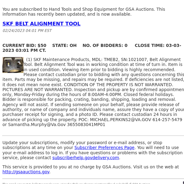 GSA Auctions Hand Tools and Shop Equipment Update