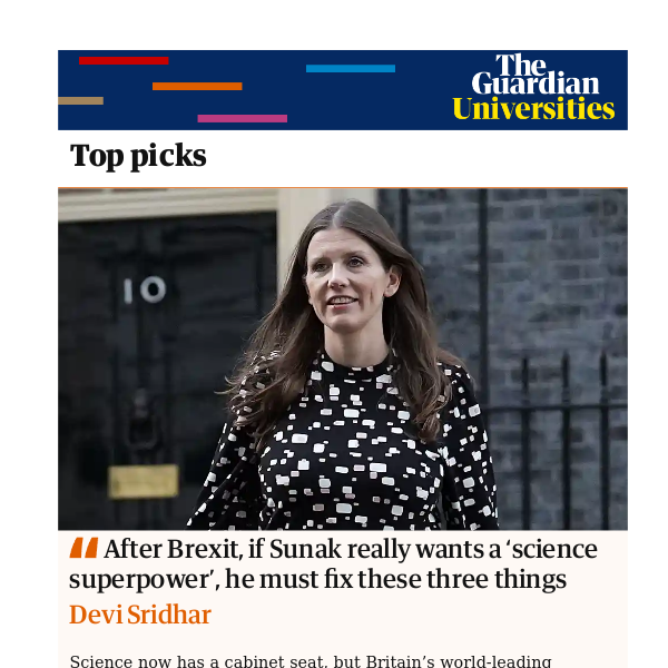 Guardian Universities: After Brexit, if Sunak really wants a ‘science superpower’, he must fix these three things | Devi Sridhar