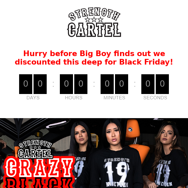 STRENGTH CARTEL BLACK FRIDAY SALE - 40% OFF ALL APPAREL & 25% OFF SUPPS - FRIDAY ONLY
