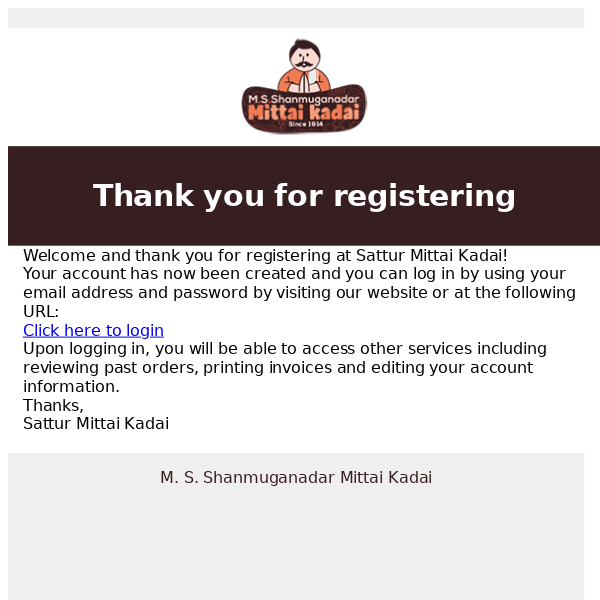 Sattur Mittai Kadai - Thank you for registering