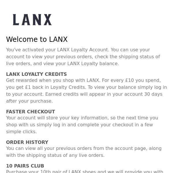 LANX Loyalty Account Activated