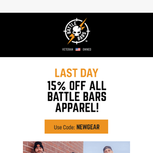 Last Day: 15% Off Battle Bars Gear! ⚡