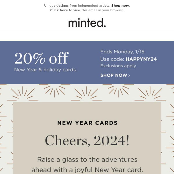 Spread cheer with 20% off New Year cards