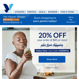 The Vitamin Shoppe, save 20% on your favorites