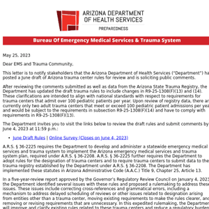 ADHS is seeking input on draft trauma center rules by June 4, 2023