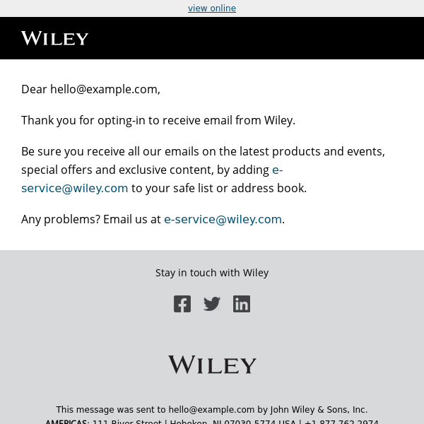 Thank you for opting-in to receive email from Wiley