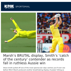 Marsh’s BRUTAL display, Smith’s ‘catch of the century’ contender as records fall in ruthless Aussie win