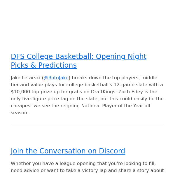 DFS College Basketball Opening Night Picks