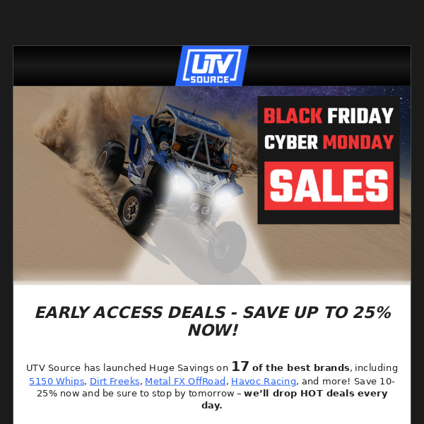 Up to 25% OFF 💥 Early Access Black Friday DEALS - UTV Source