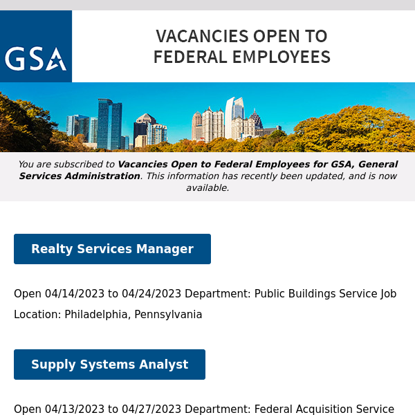 New/Current Job Opportunities at GSA Open to All Federal Employees & Special Appointment Eligibles