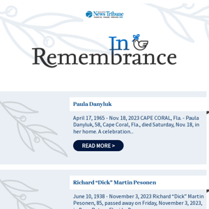 Recent Obituaries for Tuesday, November 28, 2023