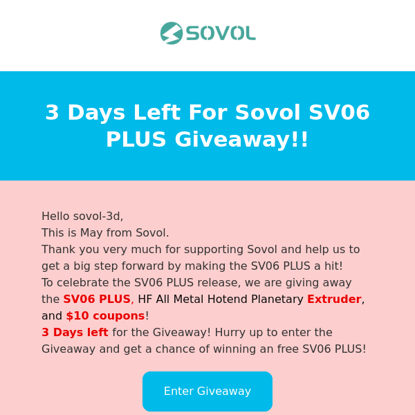 WIN Sovol SV06 PLUS HF Large 3D Printer for free, 3 Days Left!