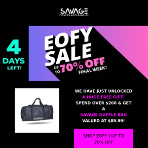 Savage Fitness Accessories Unlock a FREE Savage Duffle Bag 🎉