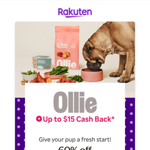 Ollie: Get 60% off your first box + Up to $15 Cash Back