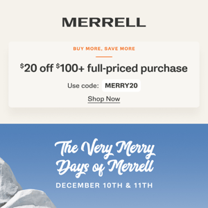 The Very Merry Days of Merrell: 60% off select hiking shoes! - Merrell