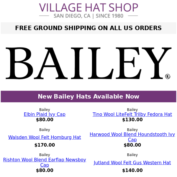 New Bailey Hats Available Now | Need It By Halloween? Choose USA 3 Day at Checkout