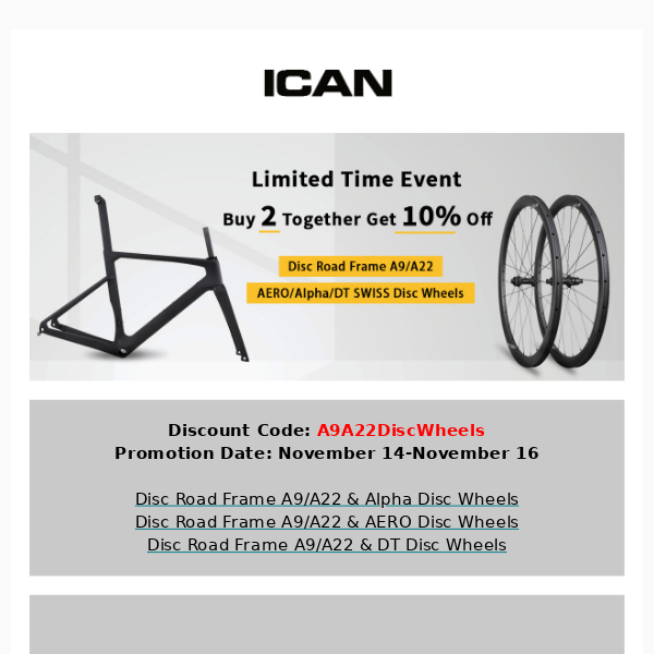 BUG 2 TOGETHER GET 10% OFF——Disc Road Frame A9/A22 & AERO/Alpha/DT SWISS Disc Wheels