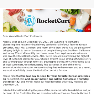 Tomorrow is the Last Day to use RocketCart's Service