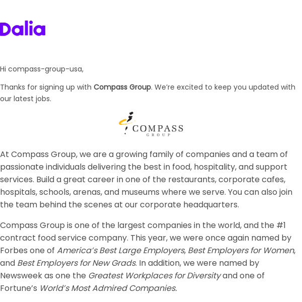 Welcome: Compass Group Job Alerts - Compass Group USA