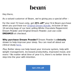 Get 25% off your first Beam purchase