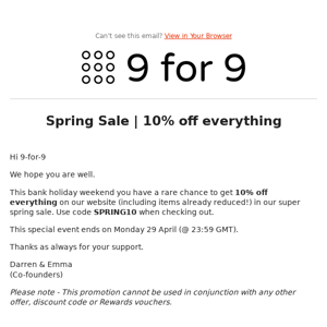 Spring Sale | 10% off everything!