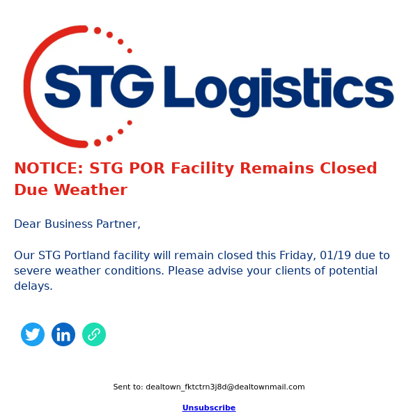 NOTICE: STG POR Facility Remains Closed Due Weather