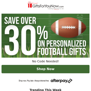 🏈Save Over 30% on Personalized Football Gifts