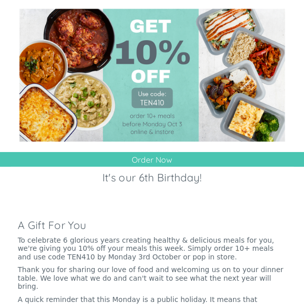 ONE WEEK ONLY: 10+ Meals 10% off