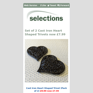 Set of 2 Cast Iron Heart Shaped Trivets now £7.99