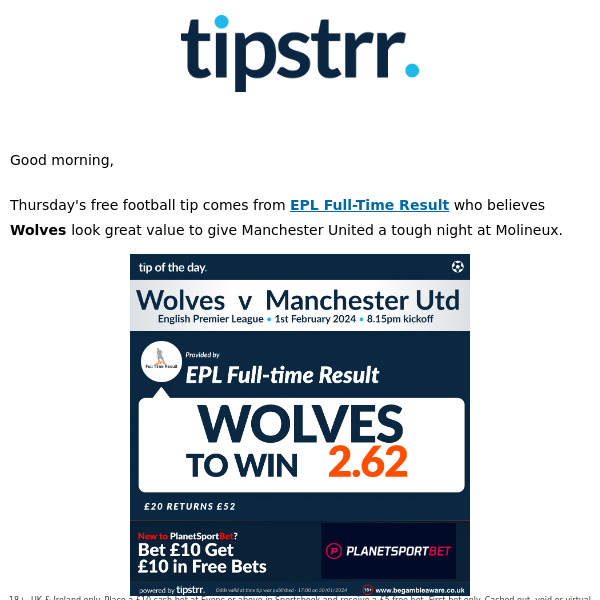 Free football tip from one of Thursday's Premier League games