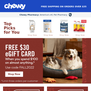 Chewy, Want a $30 eGift Card?