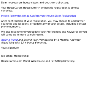 Housecarers House Sitters & Pet Sitters Directory, Step 2 House Sitter Registration UserName: Housecarers House Sitters & Pet Sitters Directory908