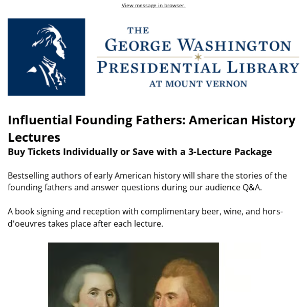 Founding Fathers Lectures: Tickets for Individual Lectures Now Available